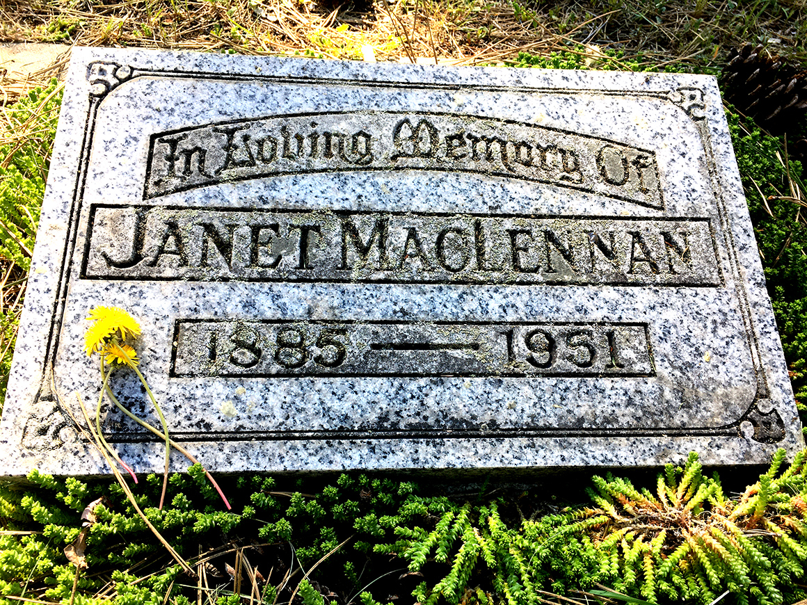 Photo of headstones/Janet MacLennan 1885-1951 hdstn Vernon Pleasant Valley cem BC